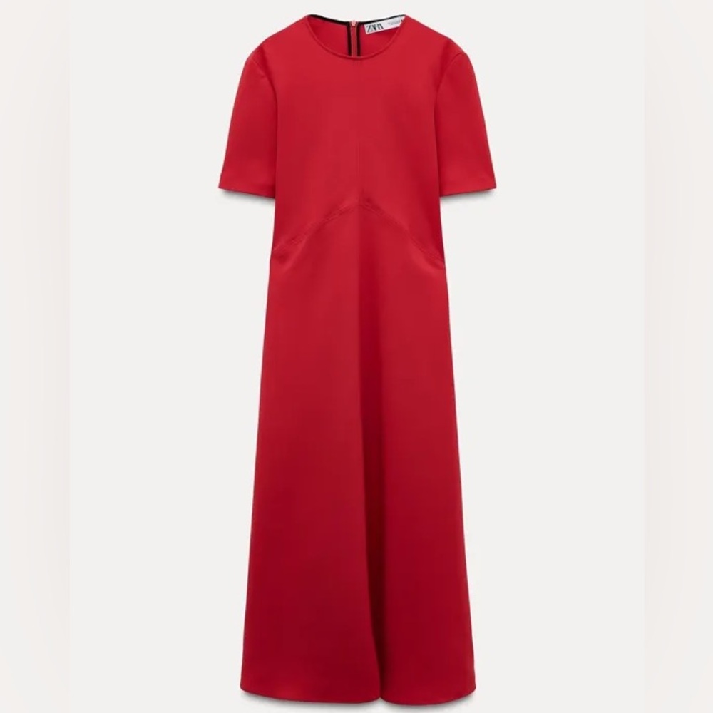 NWT ZARA RED MIDI SWING DRESS SIZE XXL ZW COLLECTION - Picture 7 of 12
